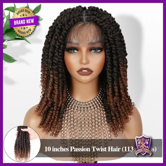 Full Lace Short Passion Twist Wig Knotless Braided Synthetic Hair main image 5